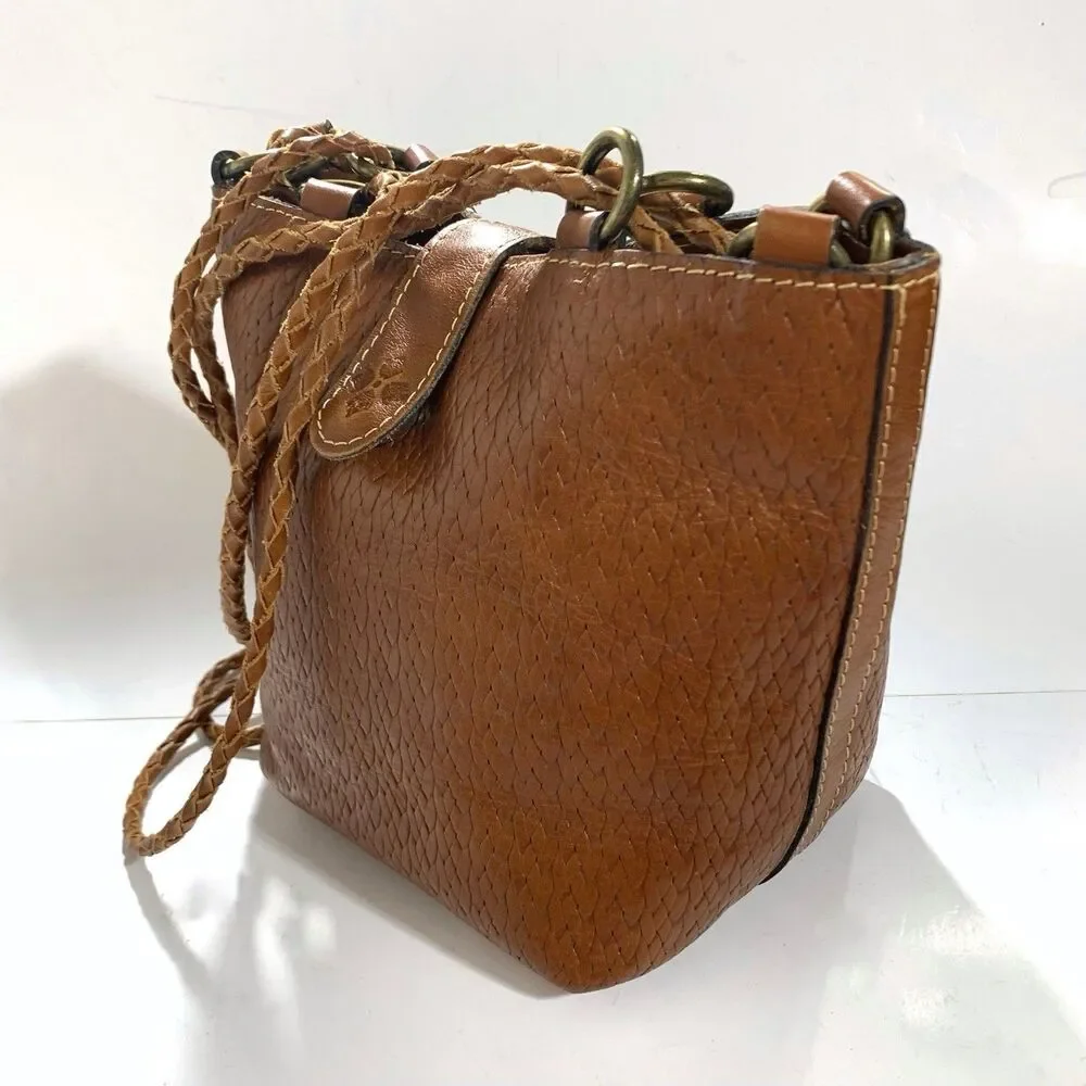 Patricia Nash Leather Weave Cognac Bucket Purse Women’s